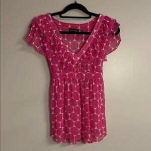 Y2K Tempted Hearts Pink Polka Dot Top Tie Back Flutter Sleeve